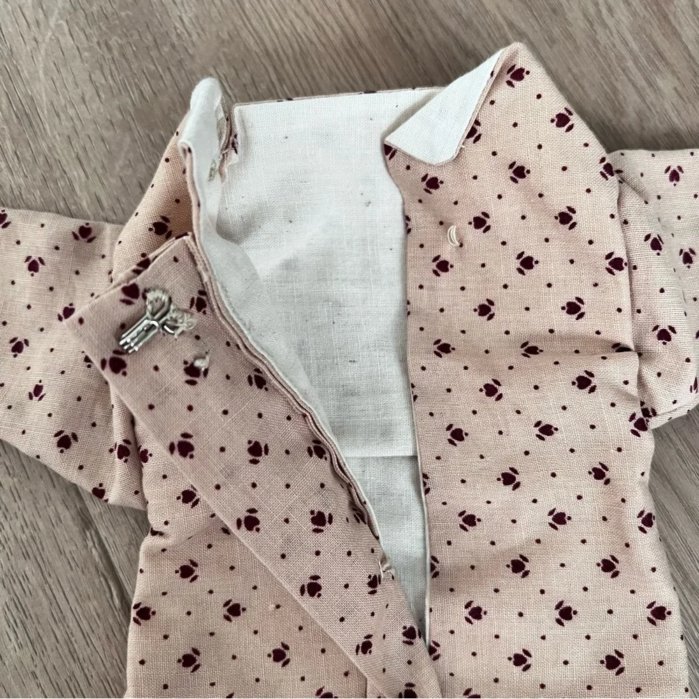 Vintage‎ 2 PCs Set Doll Cotton Clothing Pink Flowers - Dress Coat & Hat